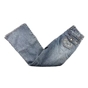 Rewind Girls Flare Jeans Rhinestones Embroidered Size 12/26x26 Denim Y2K 2000s